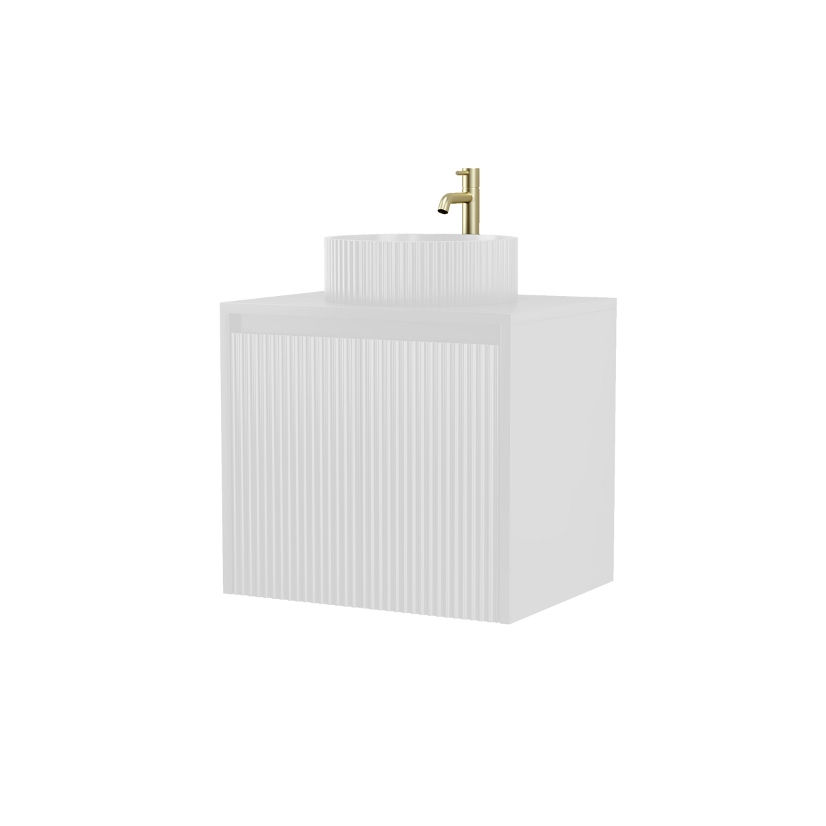 600mm Fluted Wall-Hung Vanity Unit with Worktop, Art Basin & Tap