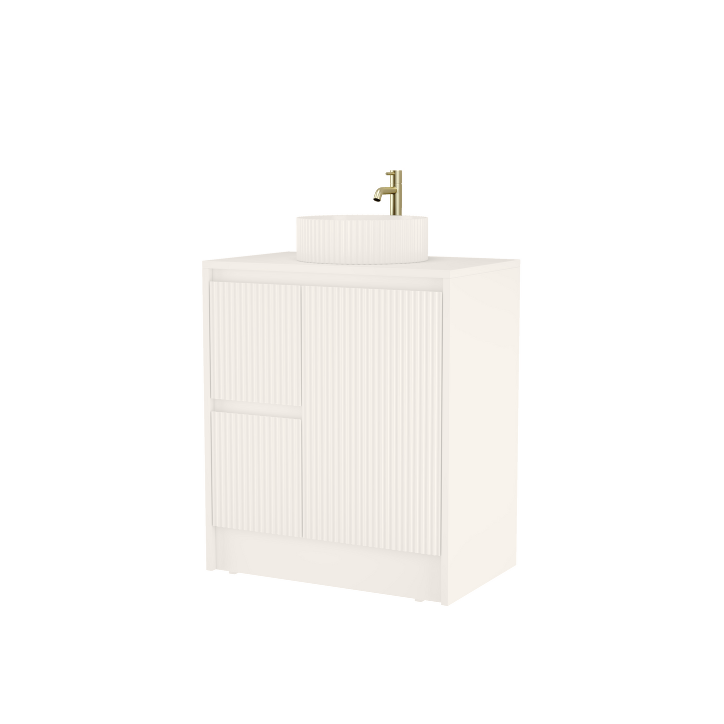 750mm Cream Matt Fluted Floor Standing  Vanity Unit with Polymarble Worktop Basin