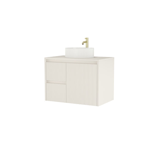 750mm Cream Matt Fluted Wall Hung Vanity Unit with Polymarble Worktop Basin