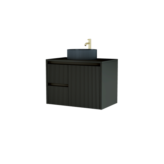 750mm Black Matt Fluted Wall Hung Vanity Unit with Polymarble Worktop Basin