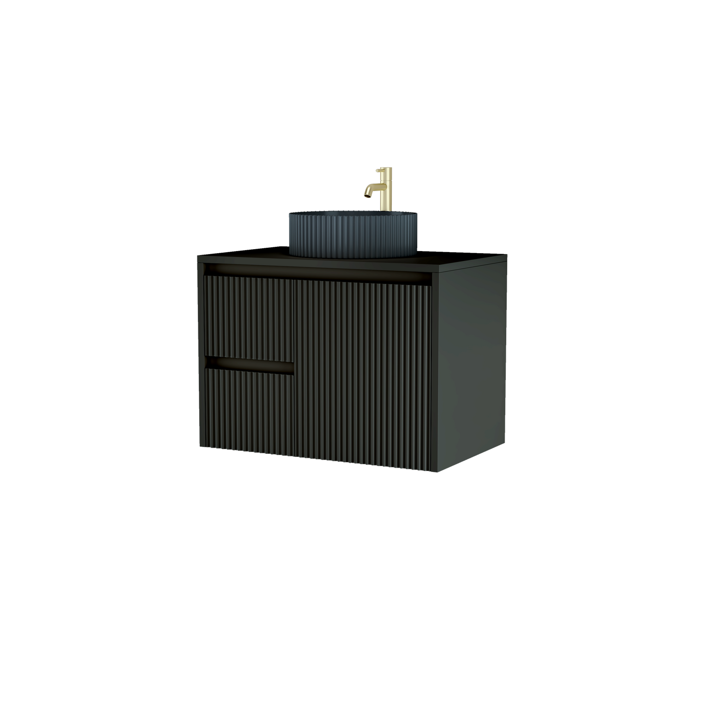 750mm Asymmetric Fluted Wall-Hung Vanity Unit with Worktop, Art Basin & Tap