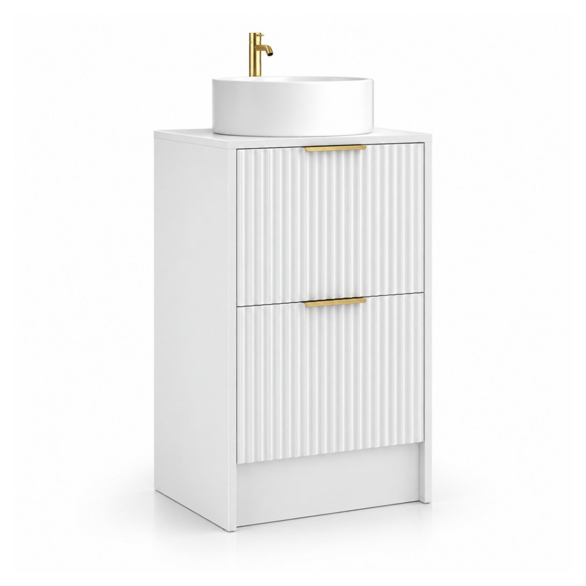 500mm Rectangular Fluted Floor Standing Vanity Unit with Countertop Basin