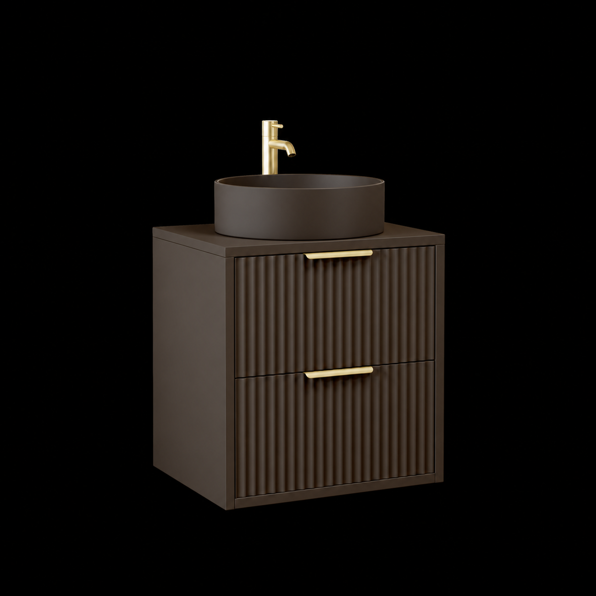 500mm Fluted Wall-Hung Vanity Unit with Worktop, Art Basin in Black Matt
