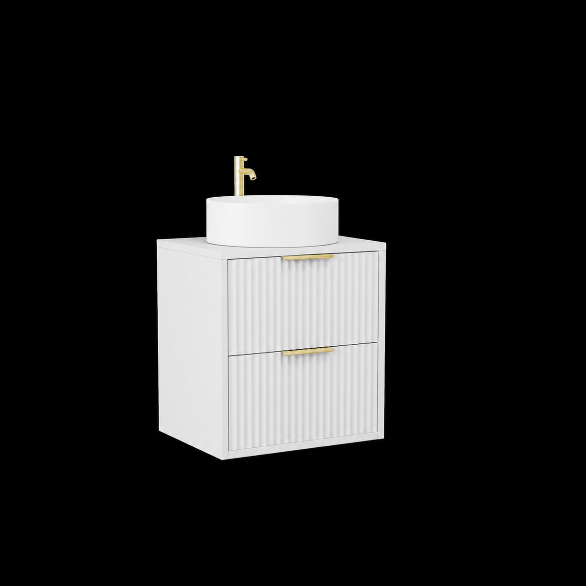 500mm Fluted Wall-Hung Vanity Unit with Worktop, Art Basin in White Matt