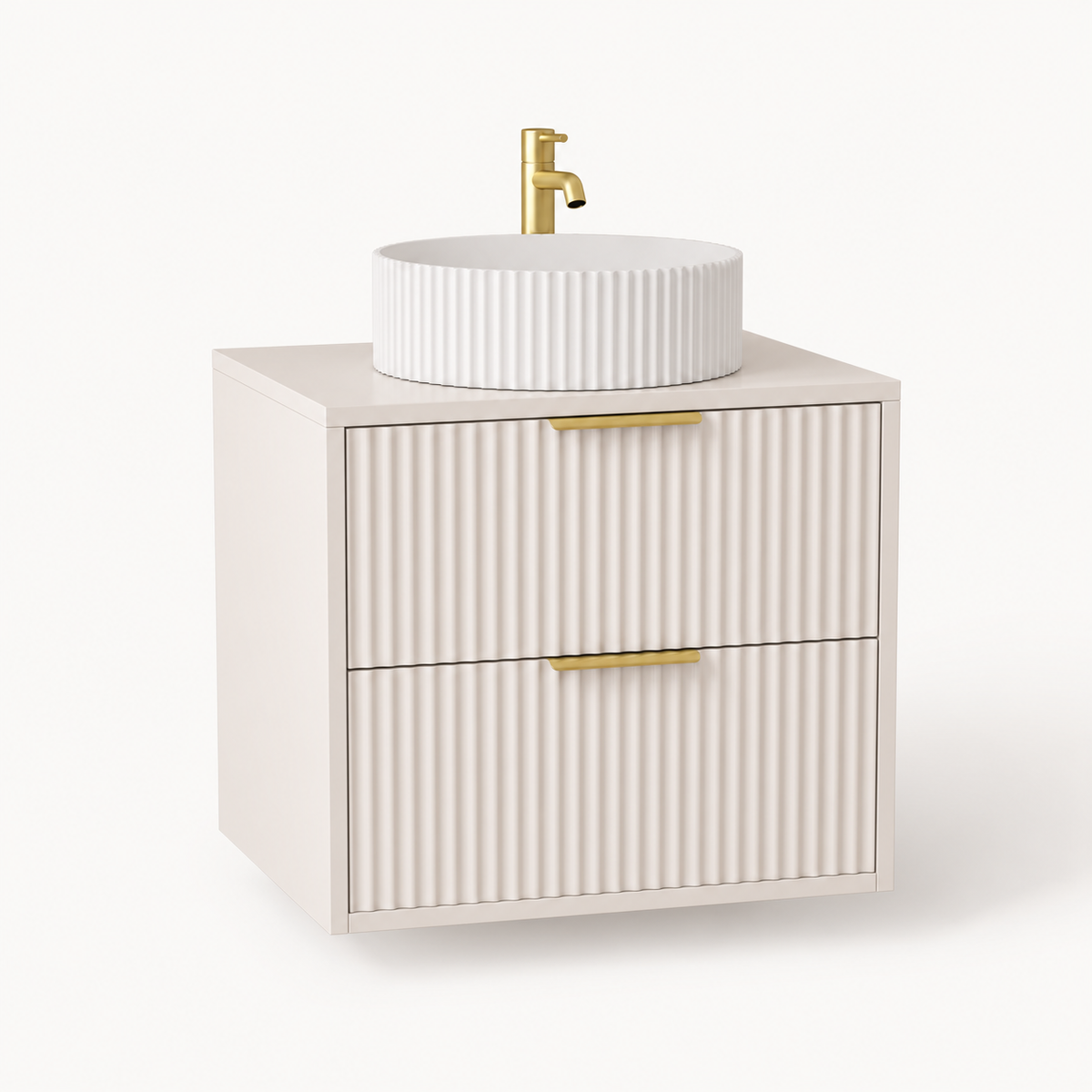 600mm Fluted Wall-Hung Vanity Unit with Worktop, Art Basin & Tap