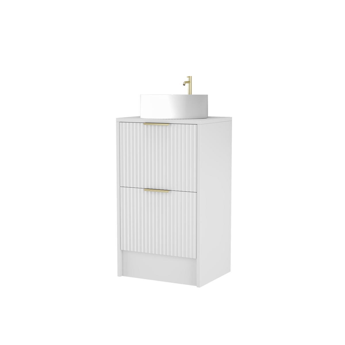500mm Rectangular Fluted Floor Standing Vanity Unit with Countertop Basin in White Matt