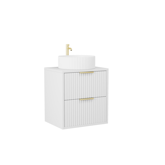 500 mm  White  Matt Fluted Wall Hung Vanity Unit with Polymarble Worktop Basin