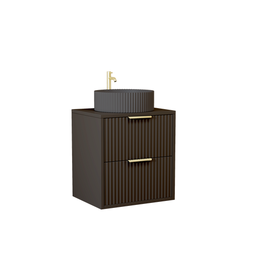 500 mm Black Matt Fluted Wall Hung Vanity Unit with Polymarble Worktop Basin