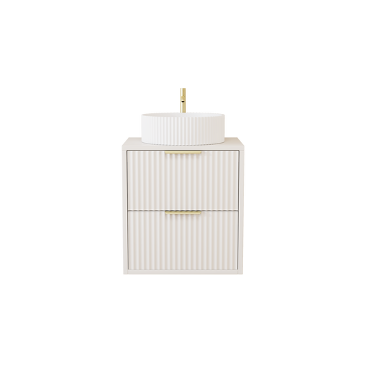 500 mm Creamy White  Matt Fluted Wall Hung Vanity Unit with Polymarble Worktop Basin