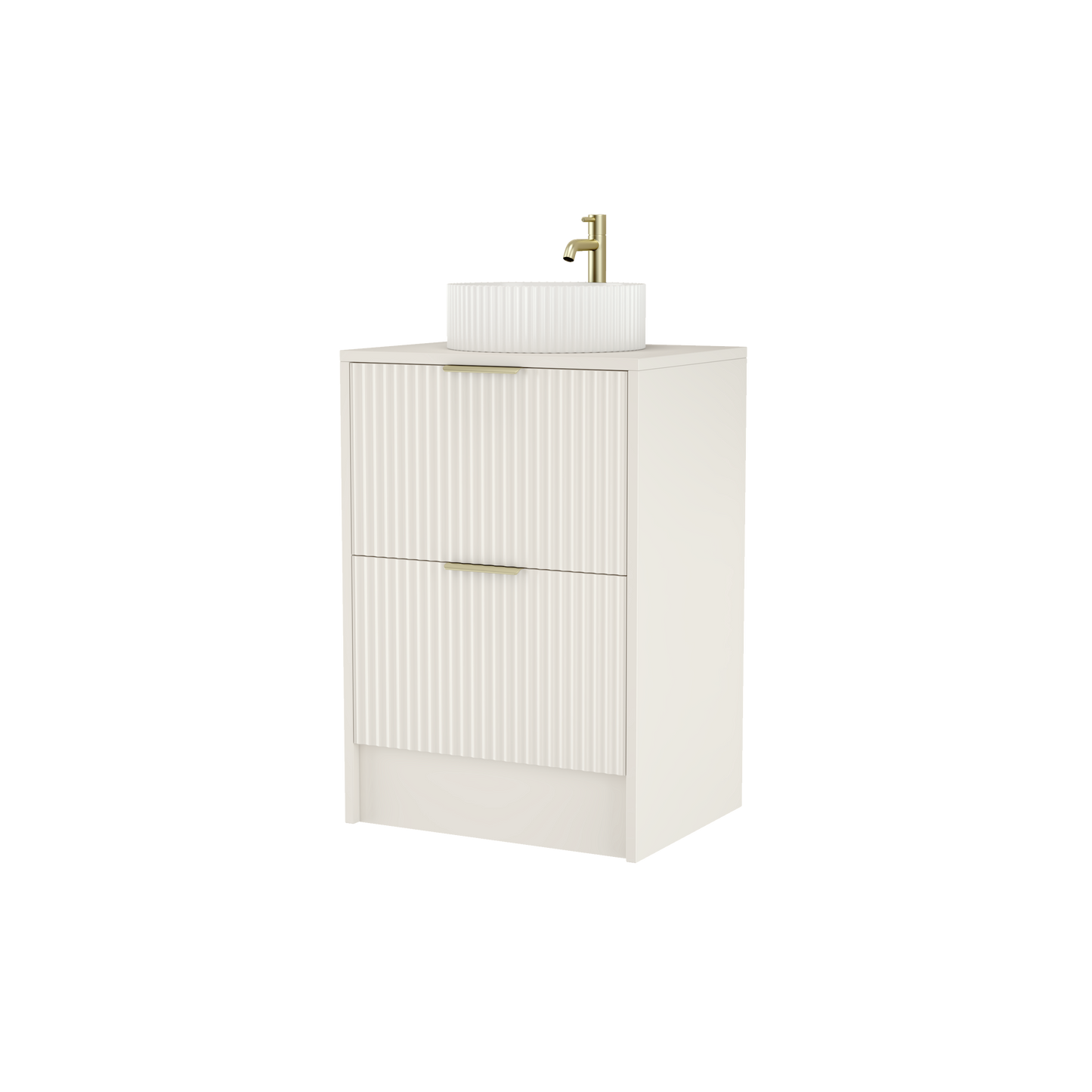 600mm Rectangular Fluted Two-Drawer Floor Standing Vanity Unit with Countertop Basin
