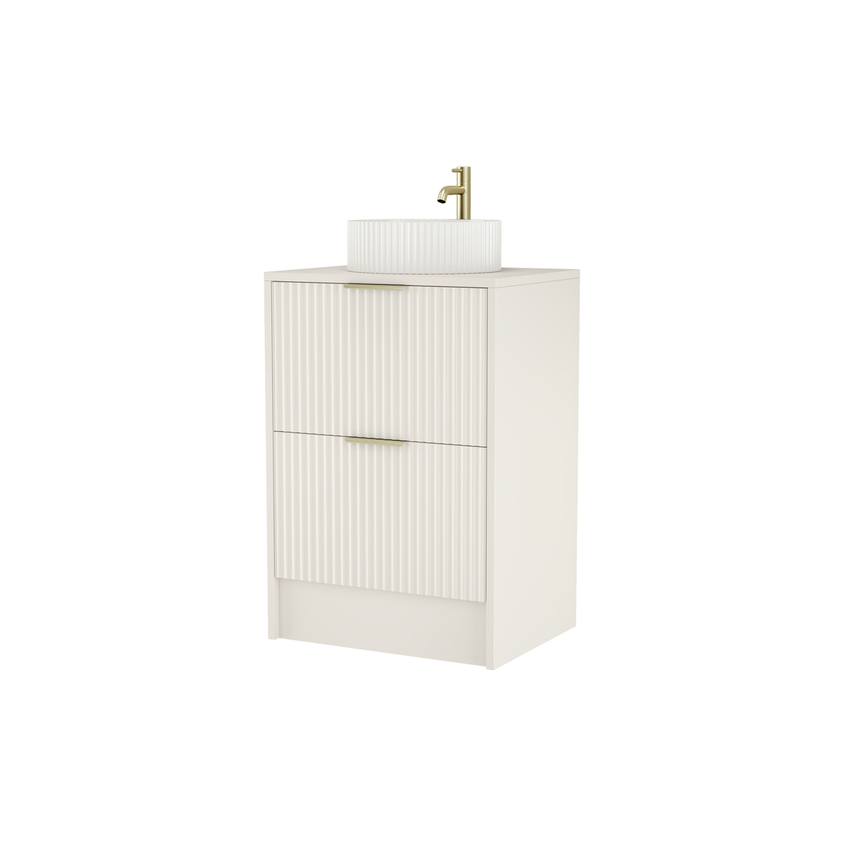 600mm Rectangular Fluted Floor Standing Vanity Unit with Countertop Basin in Creamy White