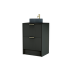 600mm Rectangular Fluted Floor Standing Vanity Unit with Countertop Basin in Black Matt