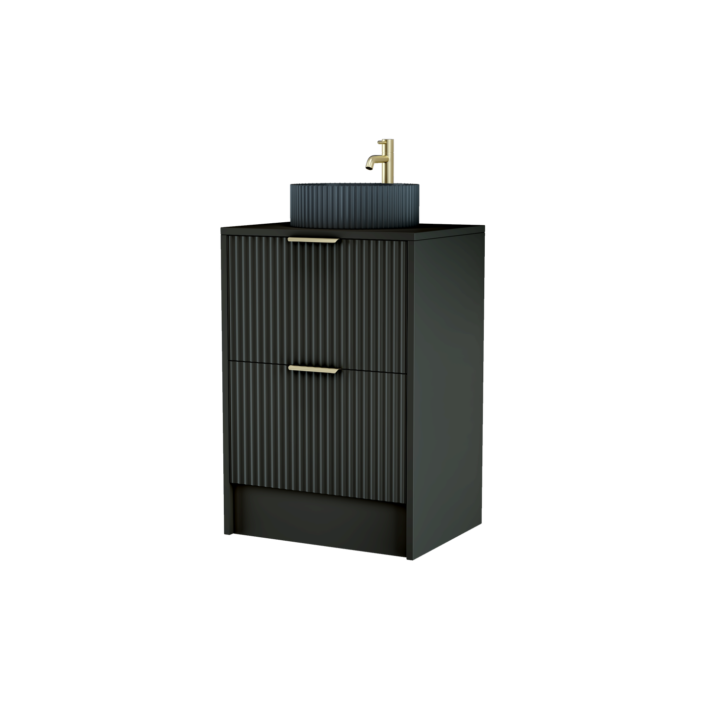 600mm Rectangular Fluted Two-Drawer Floor Standing Vanity Unit with Countertop Basin