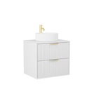 600mm Fluted Wall-Hung Vanity Unit with Worktop, Art Basin in White Matt