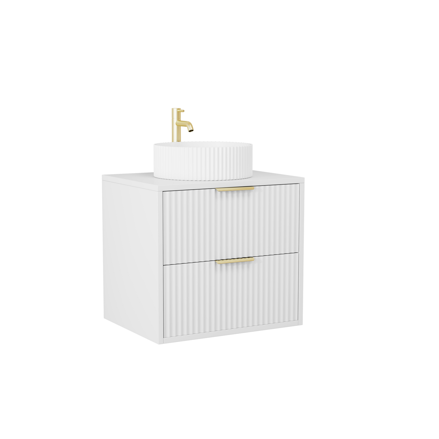 600mm Fluted Wall-Hung Vanity Unit with Worktop, Art Basin & Tap