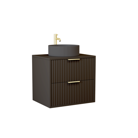 600 mm Black Matt Square Fluted Wall Hung Vanity Unit with Polymarble Worktop Basin