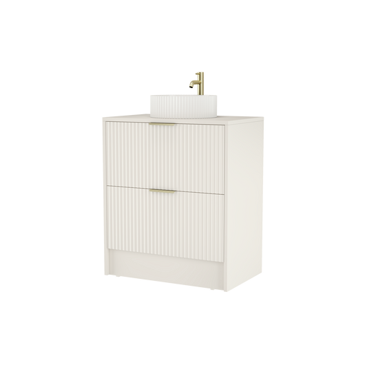 750mm Cream Matt Fluted Floor Standing  Vanity Unit with White  Polymarble Worktop Basin