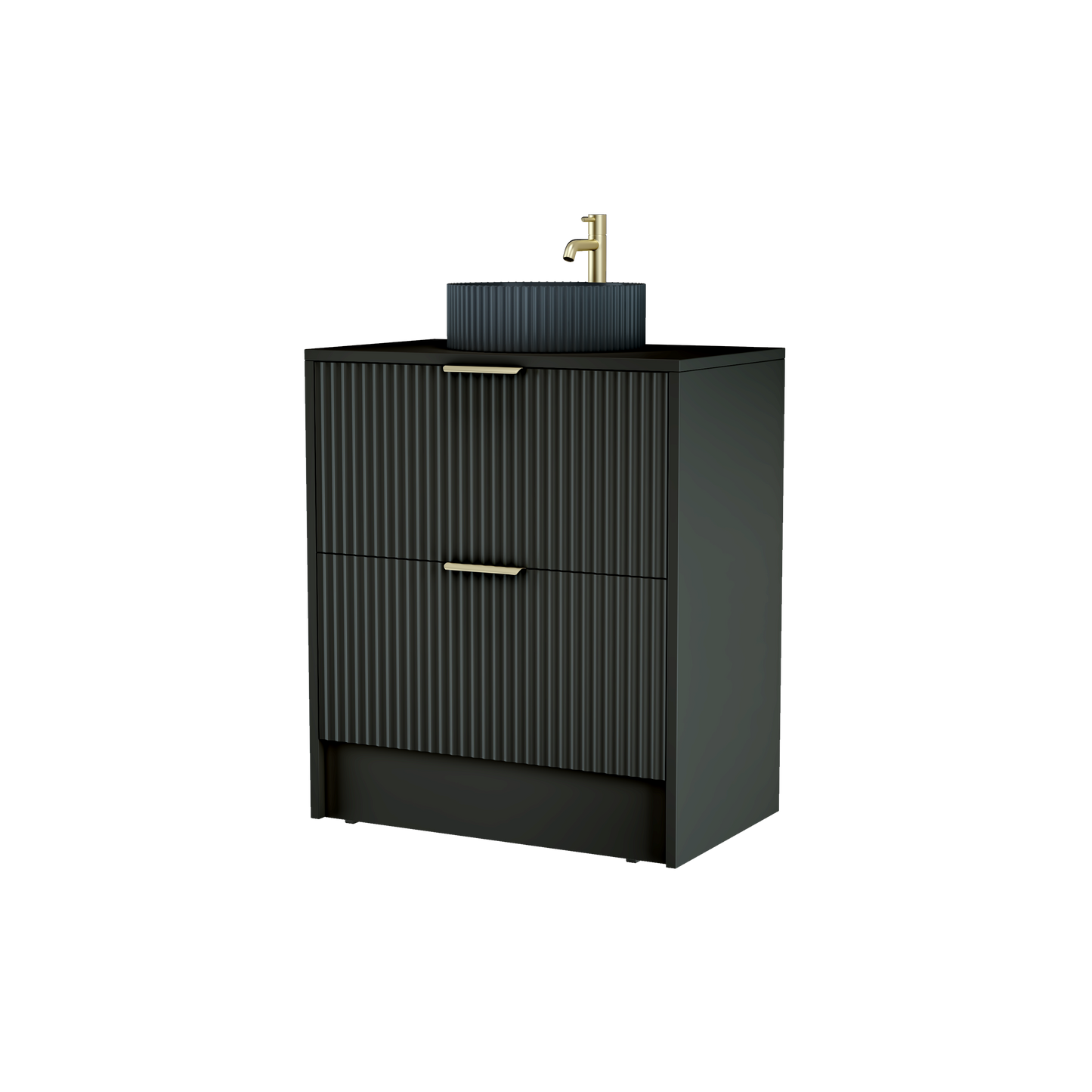 750mm Black Matt Fluted Floor Standing  Vanity Unit with Polymarble Worktop Basin