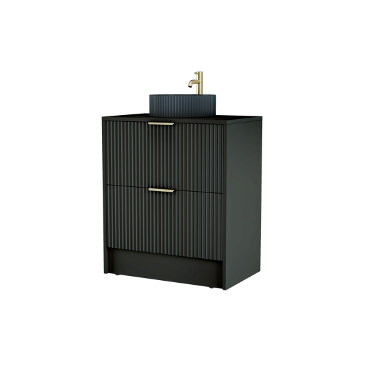 750mm Black Matt Fluted Floor Standing  Vanity Unit with Polymarble Worktop Basin