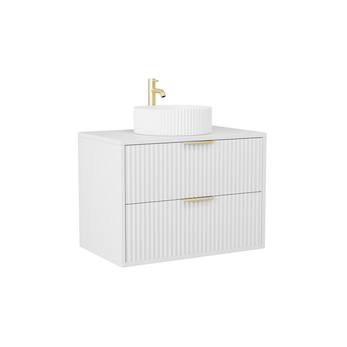750mm White Matt Fluted Wall Hung Vanity Unit with Polymarble Worktop Basin