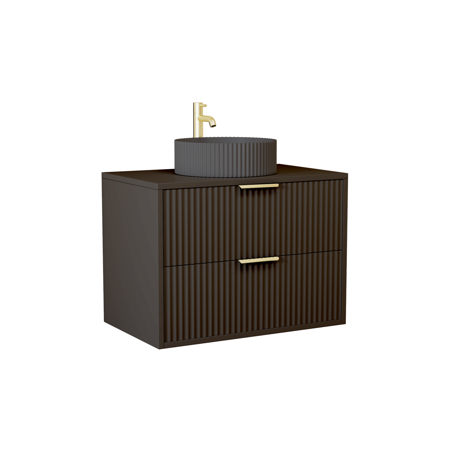 750mm Black Matt Fluted Wall Hung Vanity Unit with Polymarble Worktop Basin