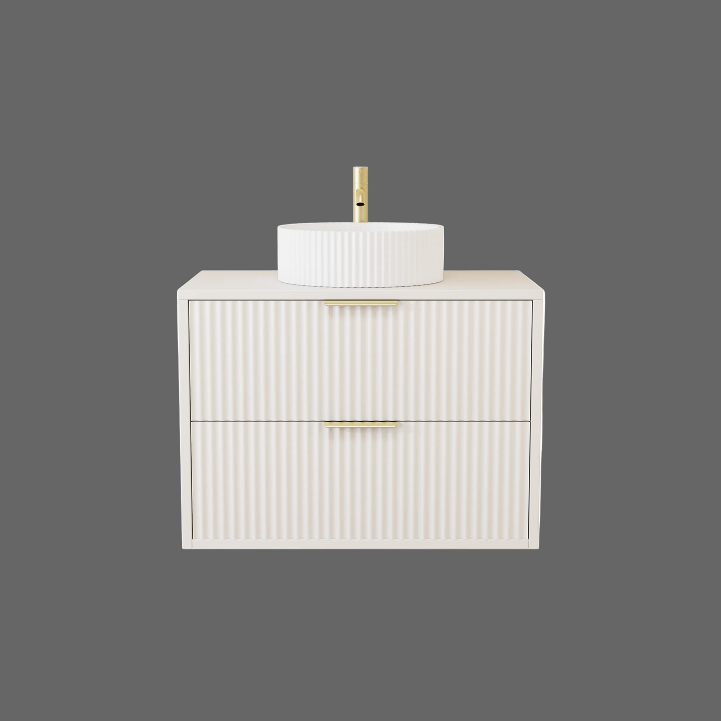 600 mm Creamy White  Matt Fluted Wall Hung Vanity Unit with Polymarble Worktop Basin