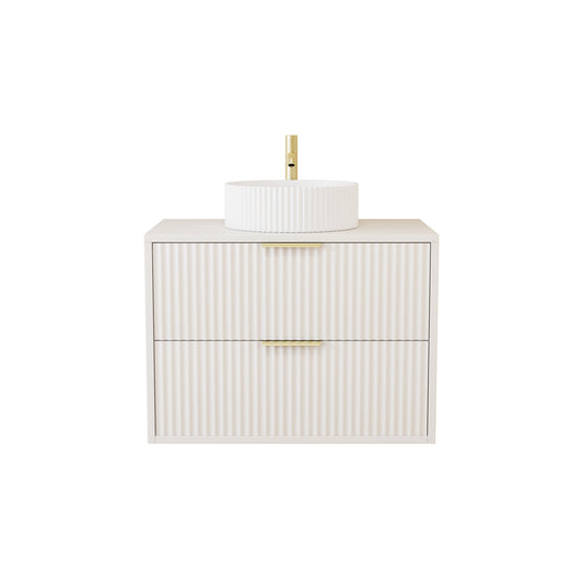 750mm Creamy White Matt Fluted Wall Hung Vanity Unit with Polymarble Worktop Basin