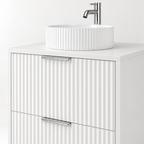 Rectangular fluted two-drawer vanity unit with countertop basin – Chrome handles