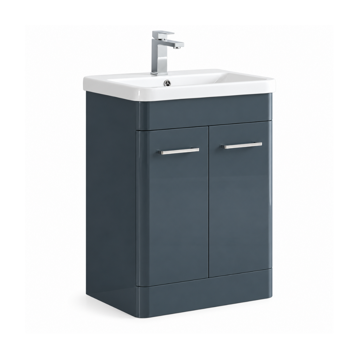 600 mm Floor Standing Vanity Unit with Ceramic Basin - Dark Grey