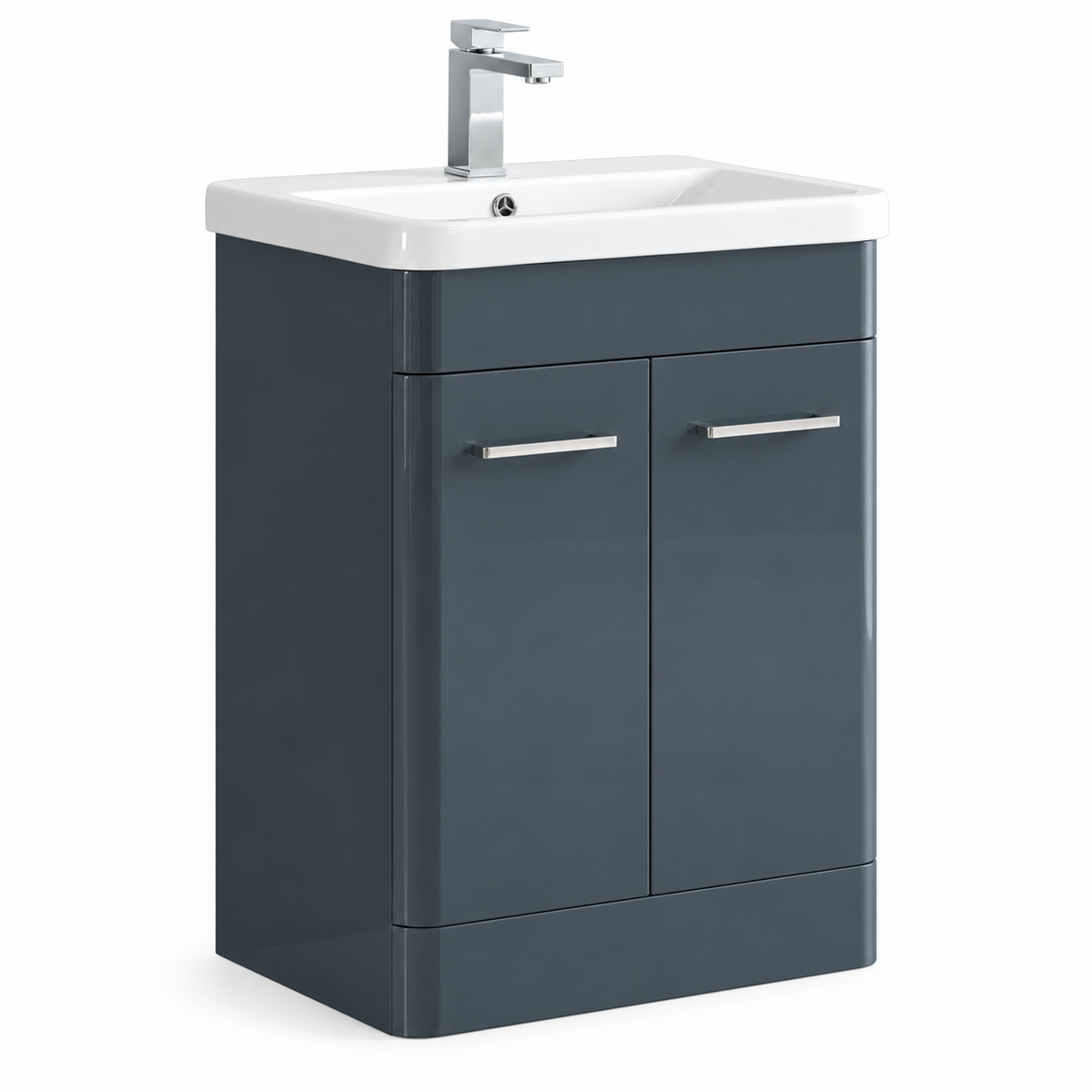 600mm Floor Standing Vanity Unit with Ceramic Basin, Dark Grey with chrome handles