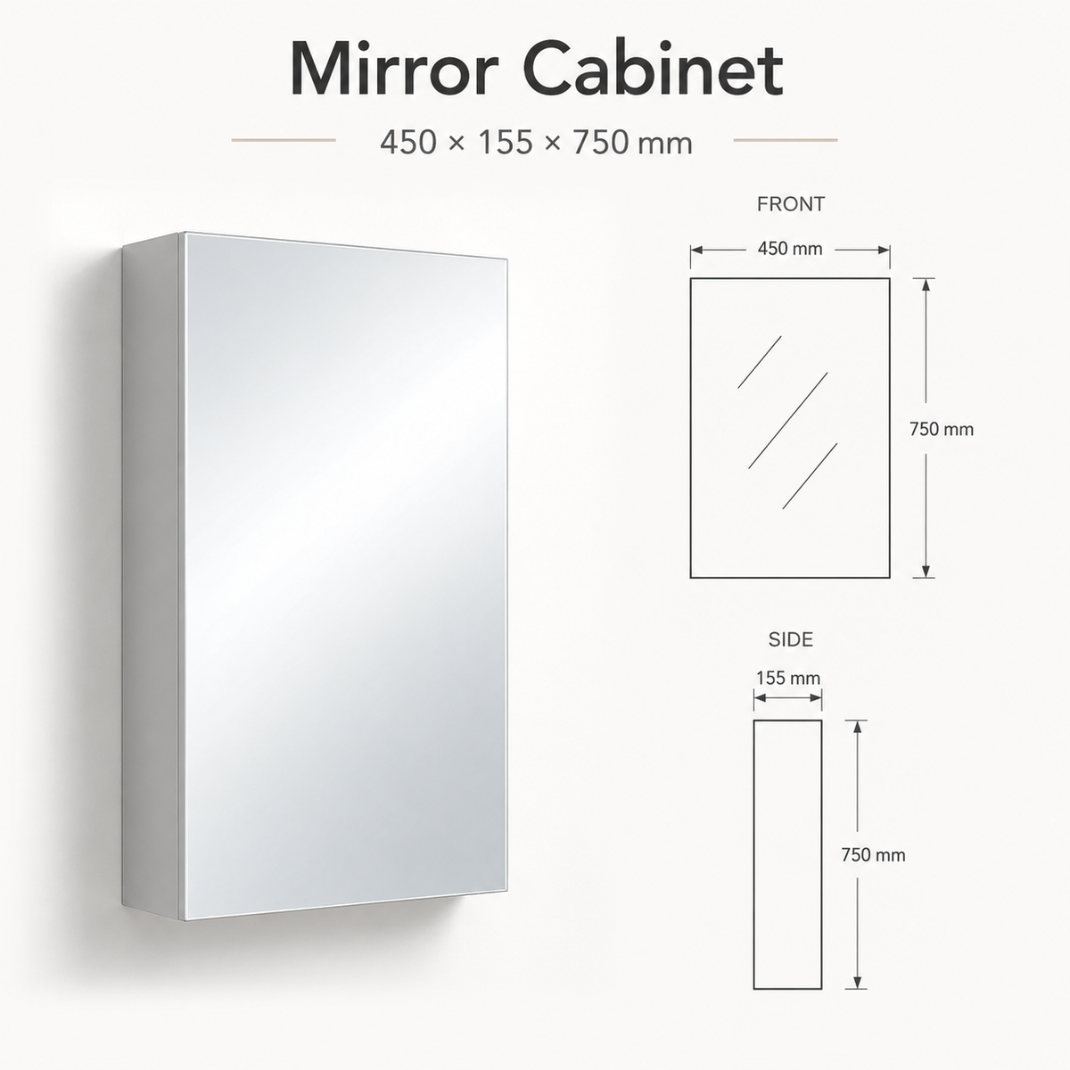 450mm Mirror Cabinet Storage Cupboard
