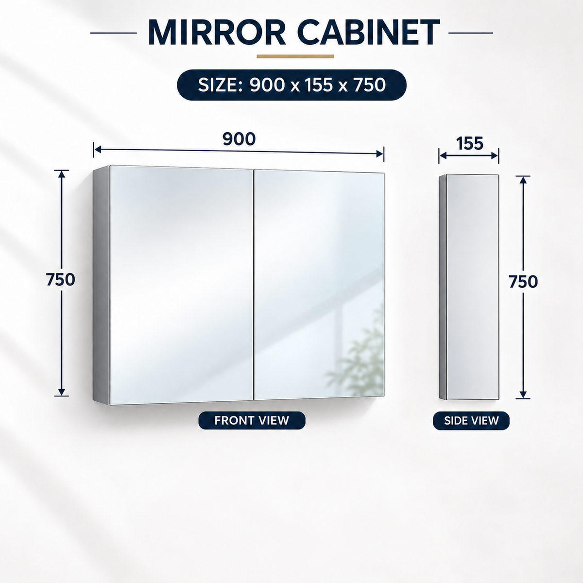 900mm Mirror Cabinet Storage Unit