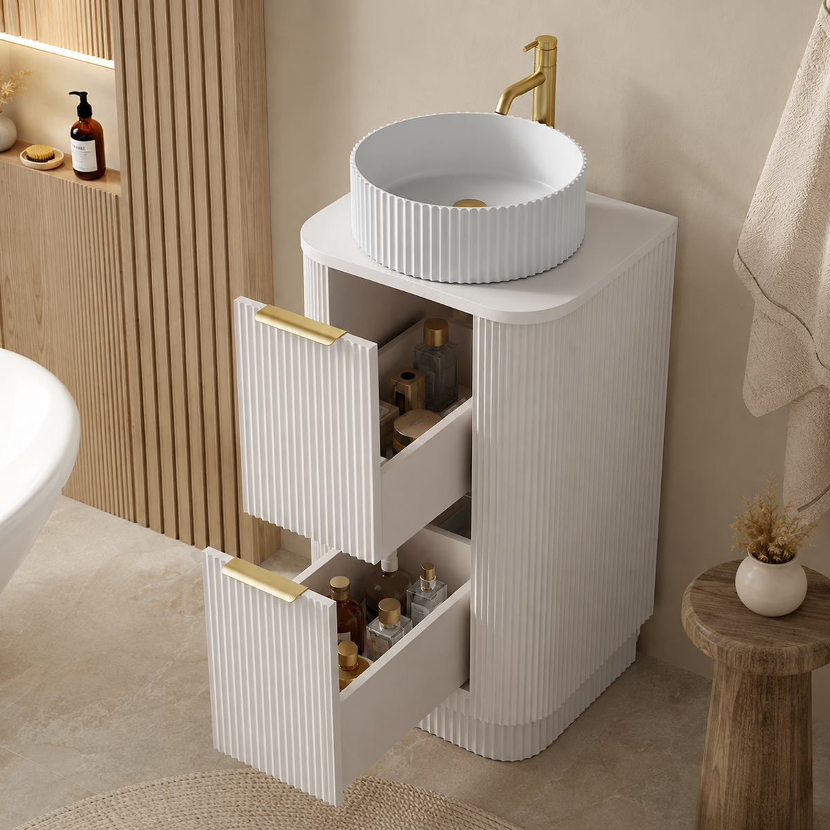 500mm Curved Fluted Floor Unit with worktop no Basin