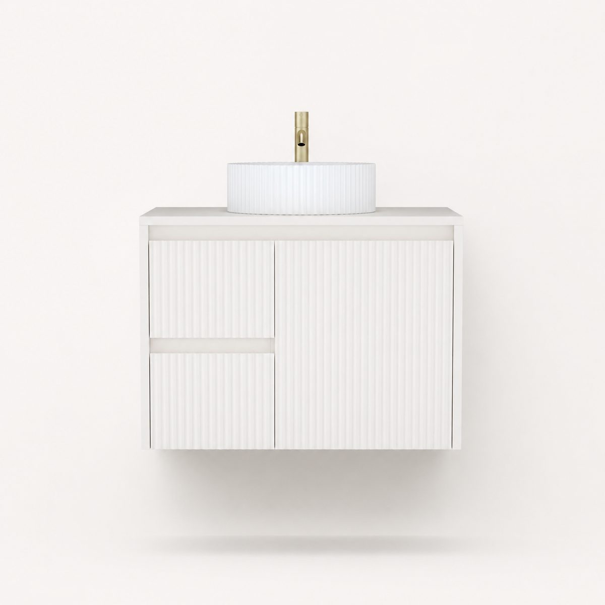 750mm Asymmetric Fluted Wall-Hung Vanity Unit with Worktop, Art Basin & Tap
