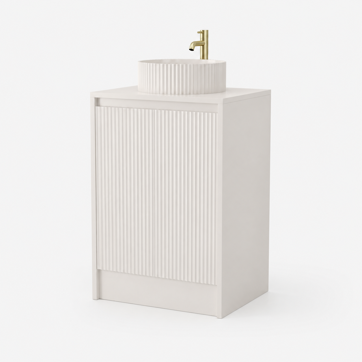600mm Fluted Single-Door Floor Standing Vanity Unit with Countertop Basin