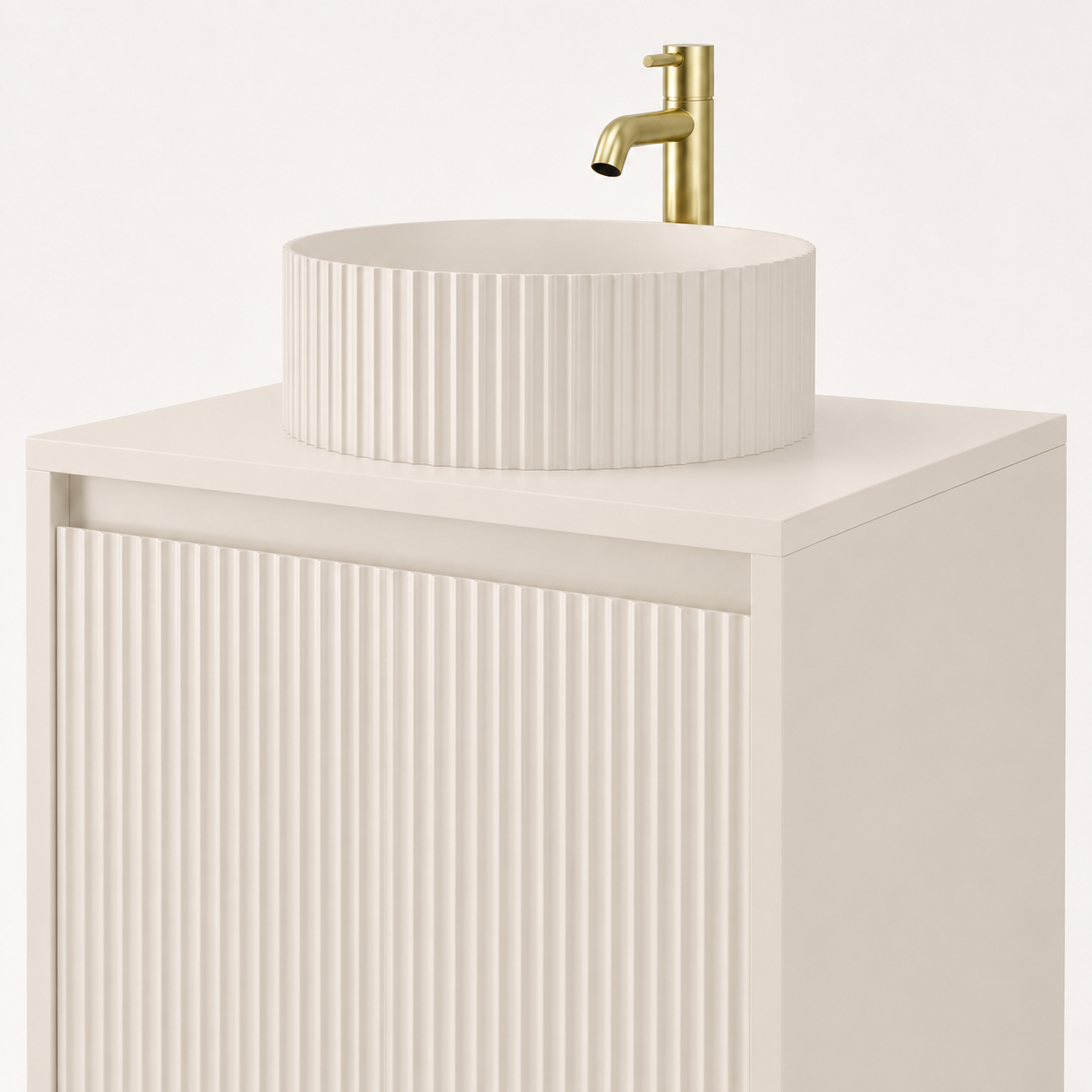 600mm Fluted Single-Door Floor Standing Vanity Unit with Countertop Basin