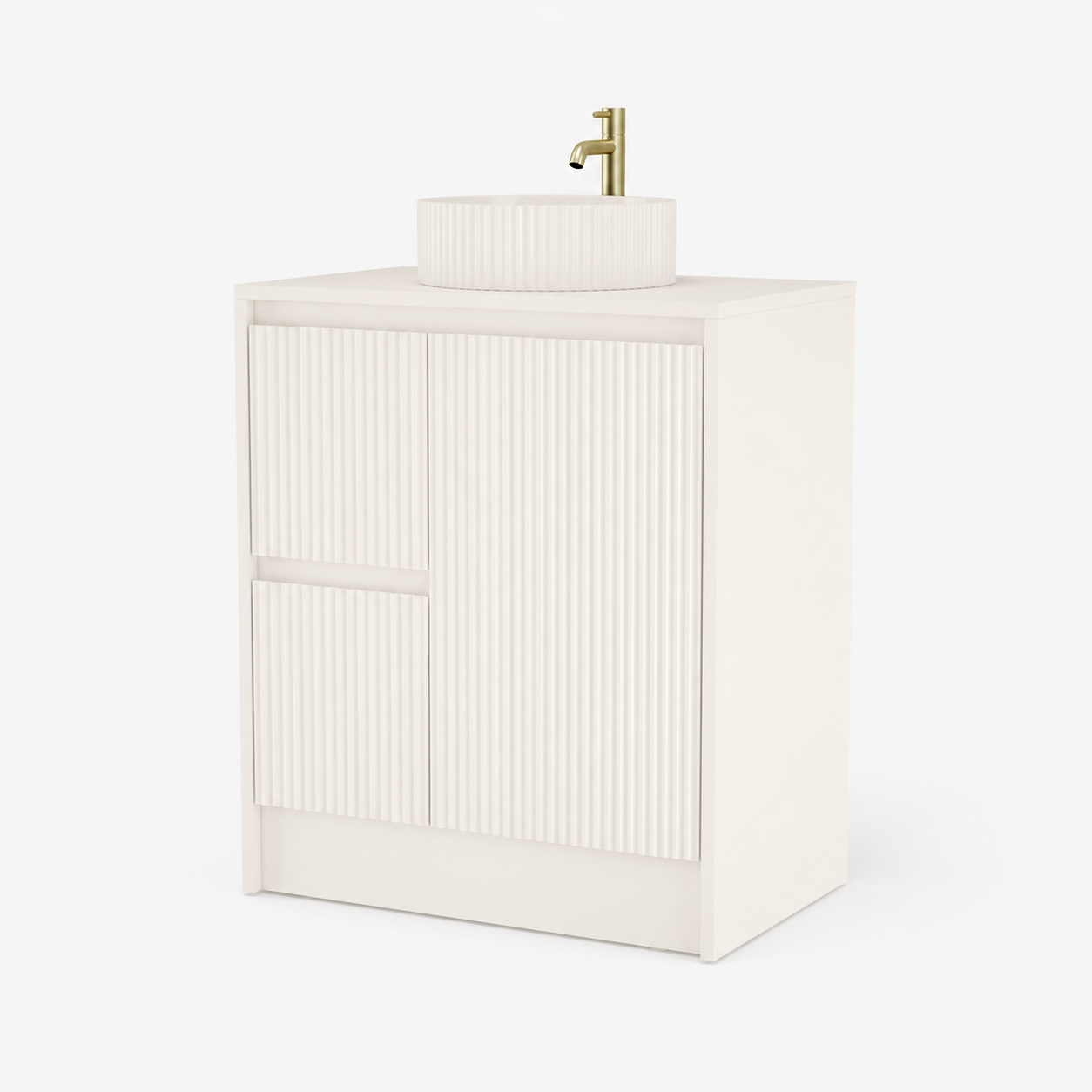 750mm Fluted Asymmetric Floor Standing Vanity Unit with Countertop Basin