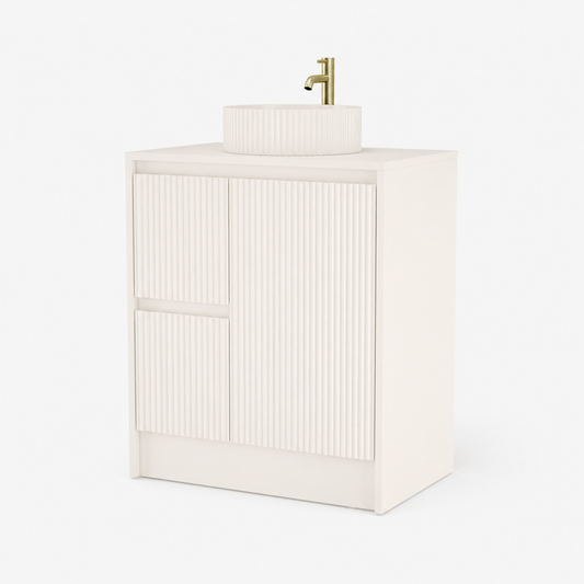 750mm Fluted Asymmetric Floor Standing Vanity Unit with Countertop Basin