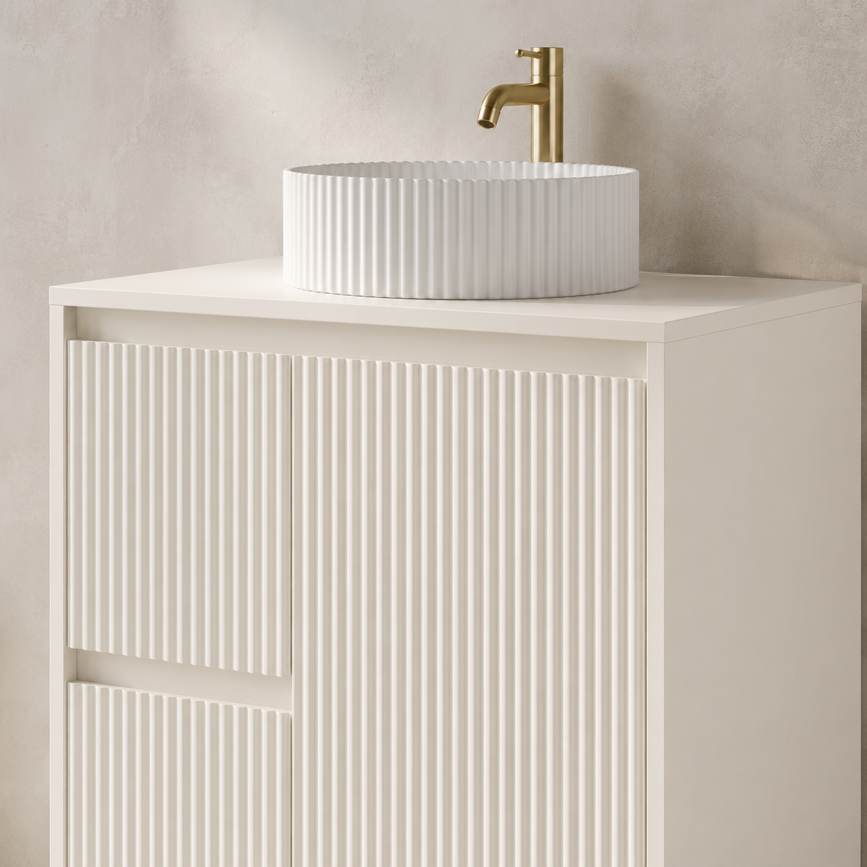 750mm Fluted Asymmetric Floor Standing Vanity Unit with Countertop Basin