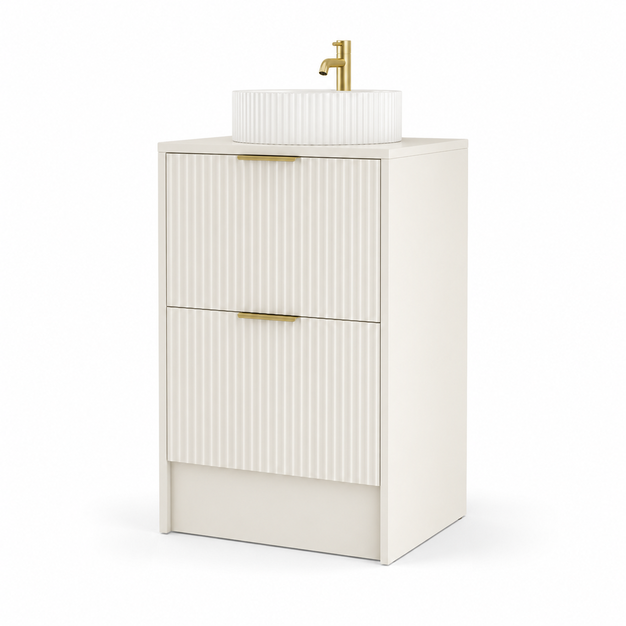 600mm Rectangular Fluted Two-Drawer Floor Standing Vanity Unit with Countertop Basin