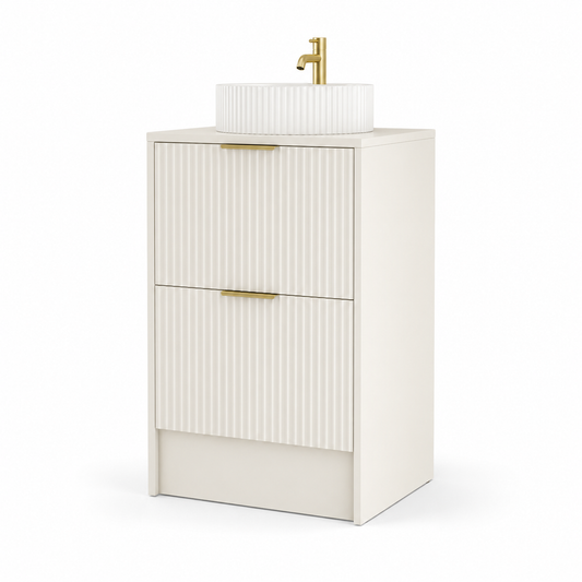 600mm Rectangular Fluted Floor Standing Vanity Unit with Countertop Basin