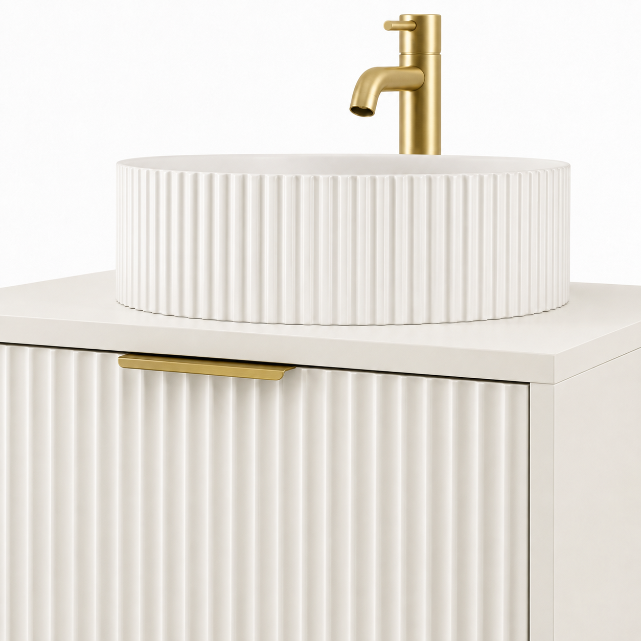 600mm Rectangular Fluted Two-Drawer Floor Standing Vanity Unit with Countertop Basin