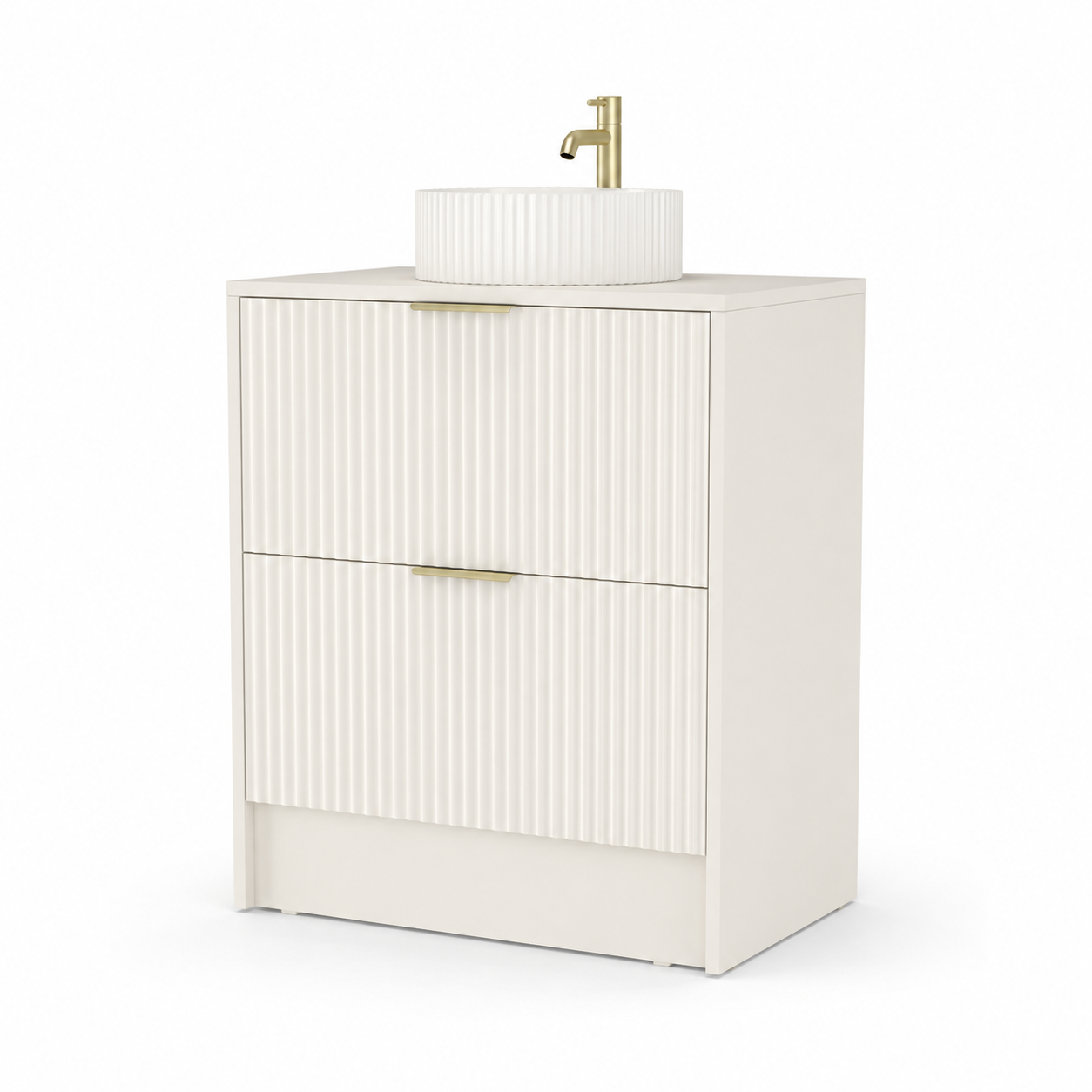 750mm Rectangular Fluted Two-Drawer Floor Standing Vanity Unit with Countertop Basin