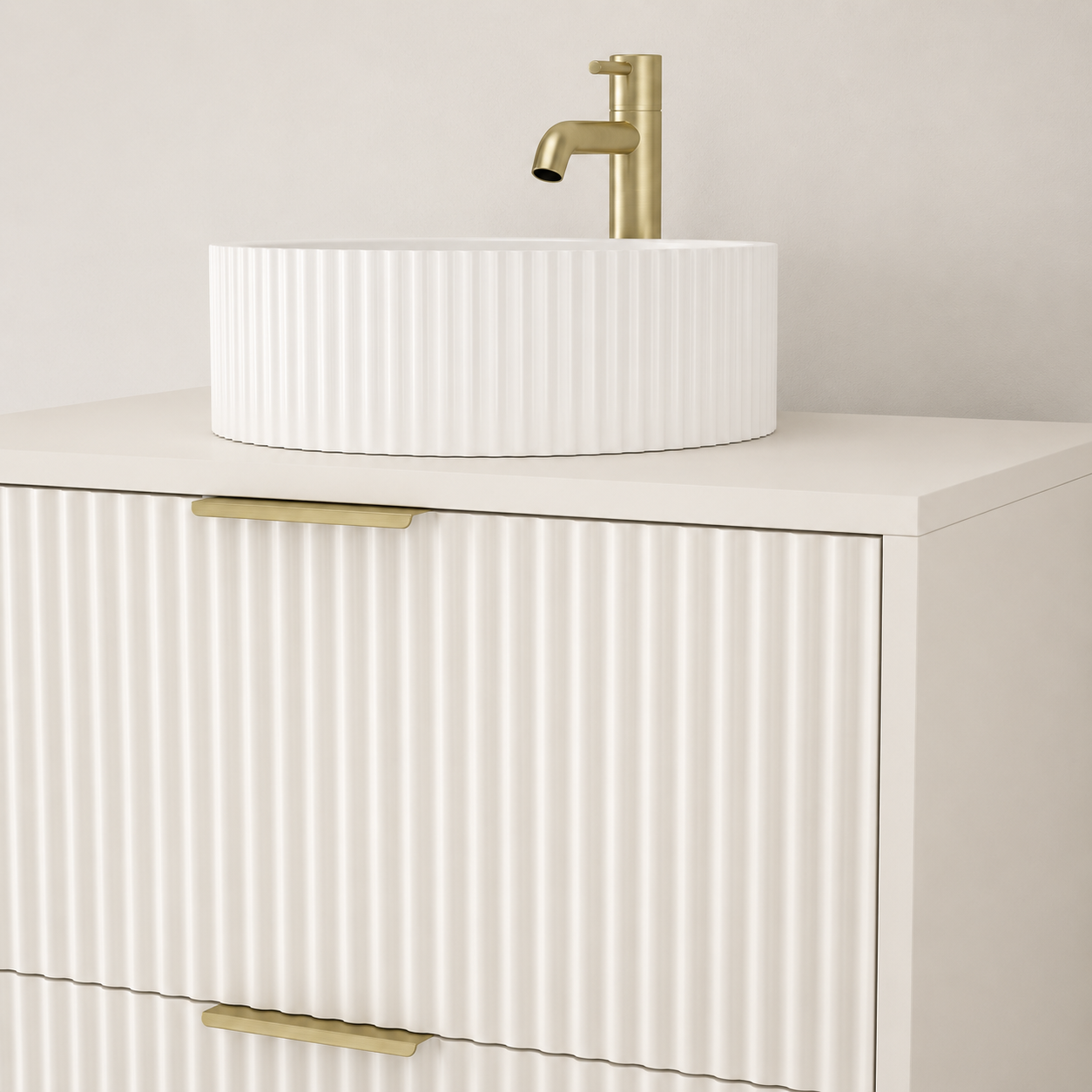 750mm Rectangular Fluted Two-Drawer Floor Standing Vanity Unit with Countertop Basin
