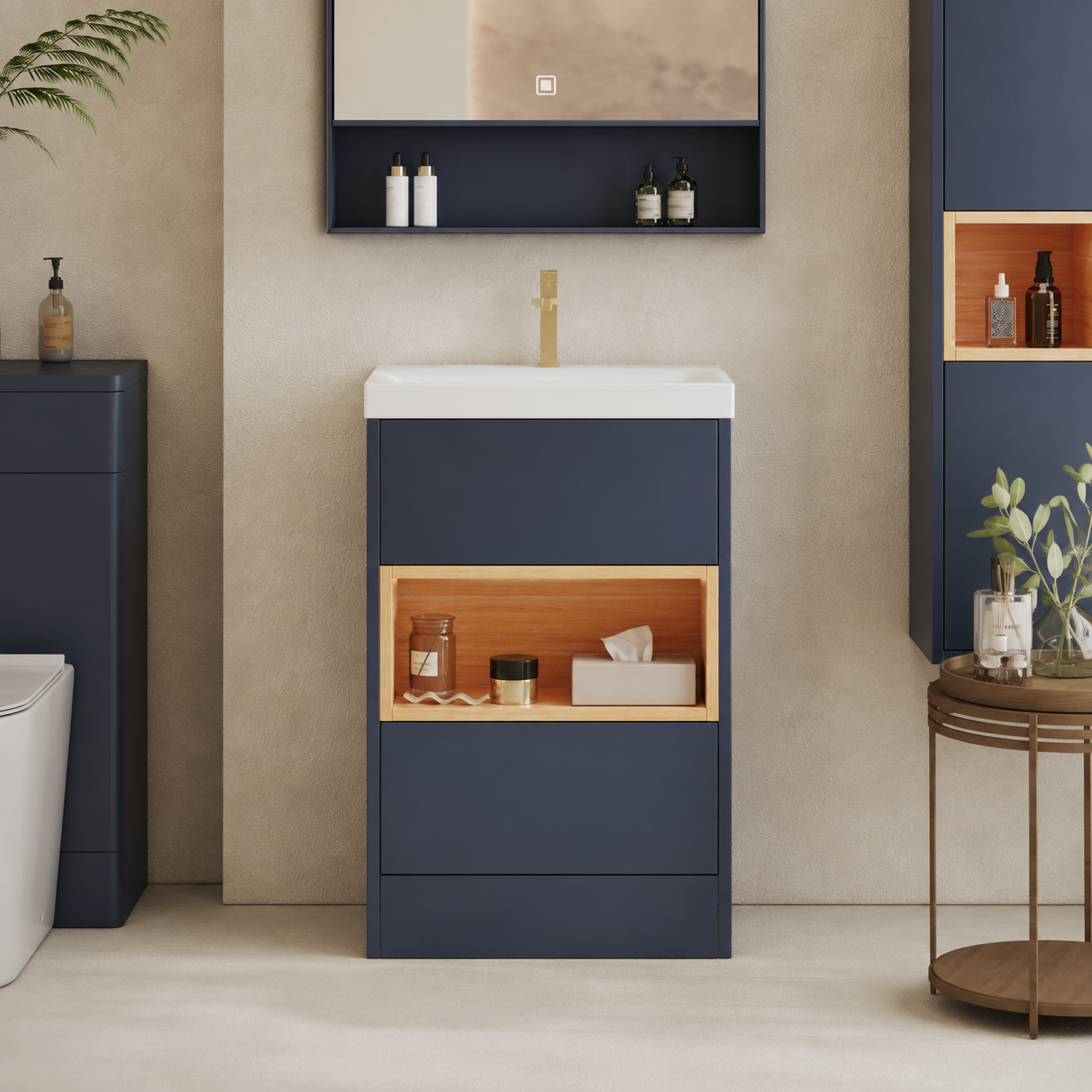 600mm Floor Standing Vanity Unit with Basin and Open Shelf