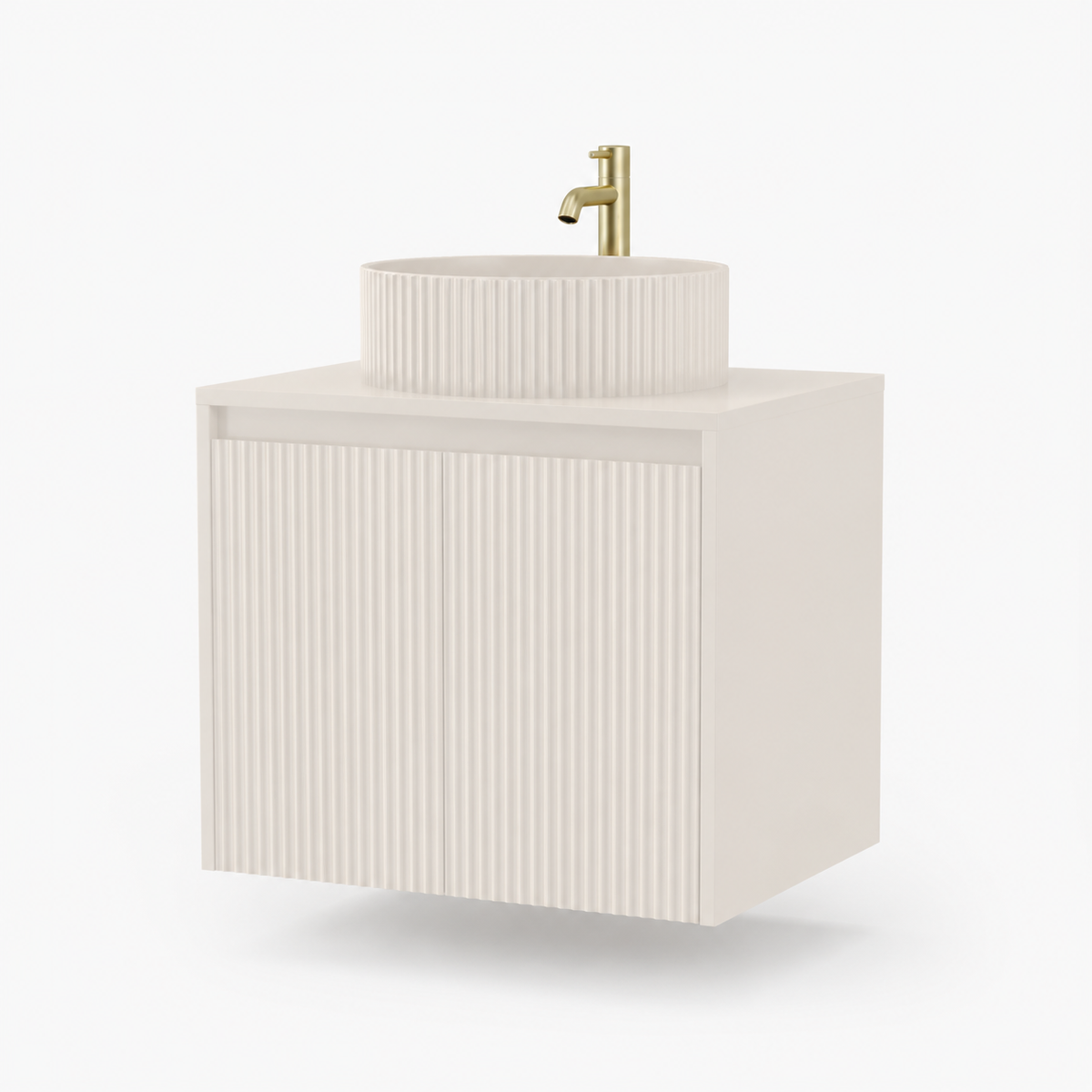 600mm Fluted Wall-Hung Vanity Unit with Worktop, Art Basin & Tap