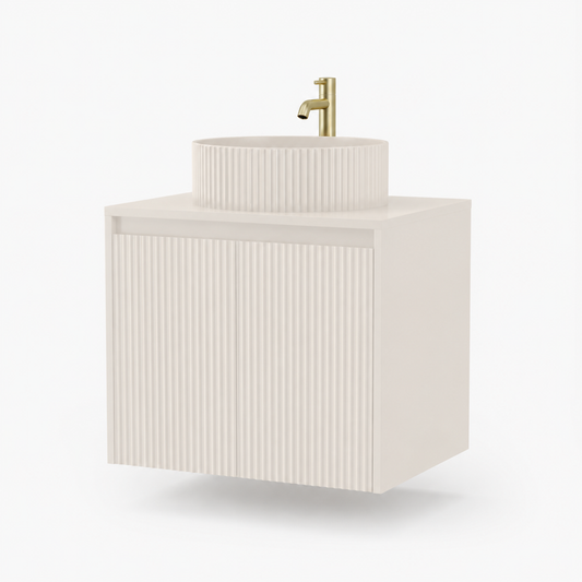600mm Fluted Wall-Hung Vanity Unit with Worktop, Art Basin & Tap