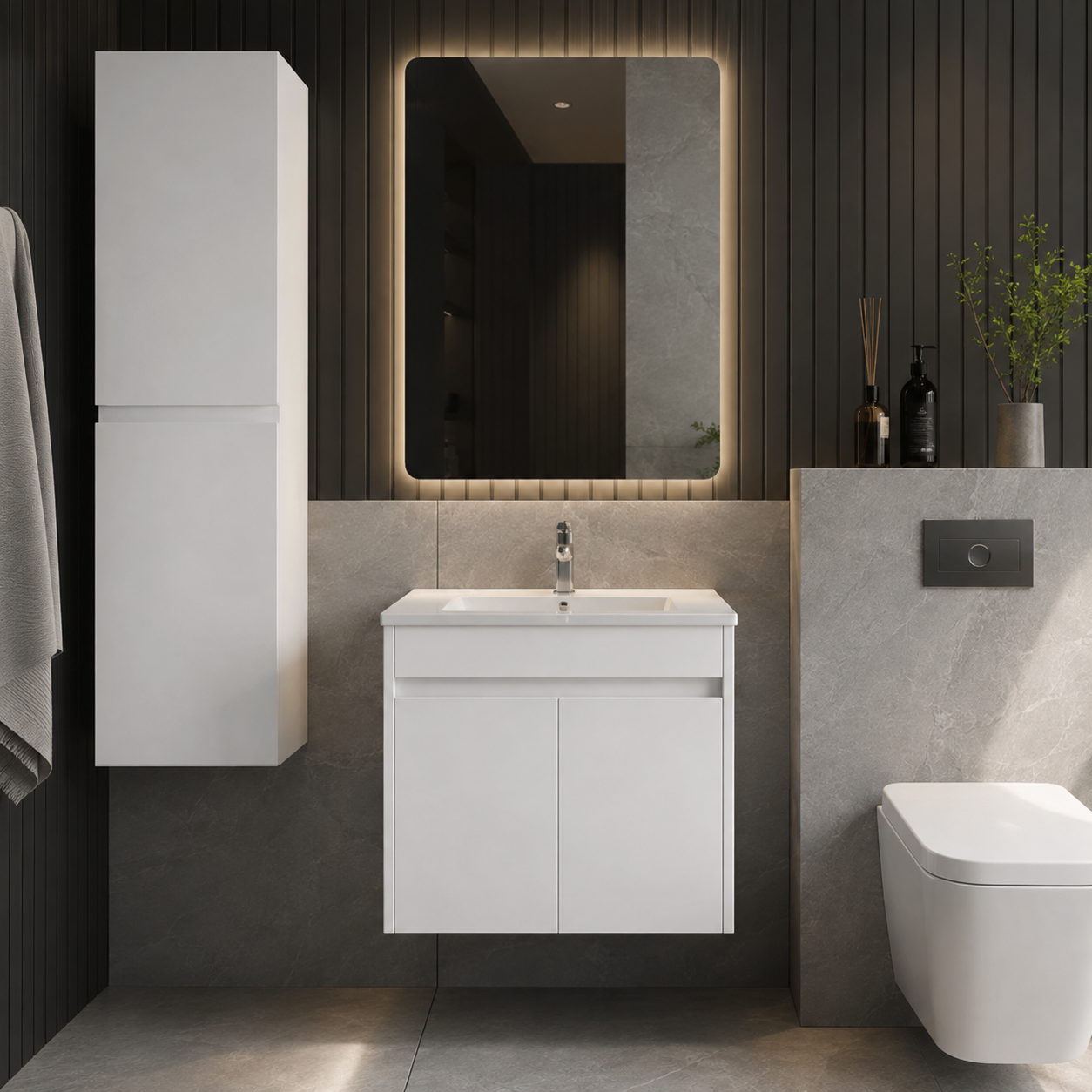 600mm Handle less Wall-Hung Vanity Unit with Ceramic Basin