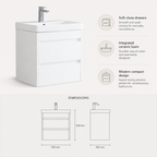 600mm Two-Drawer Wall-Hung Vanity Unit with Ceramic Basin