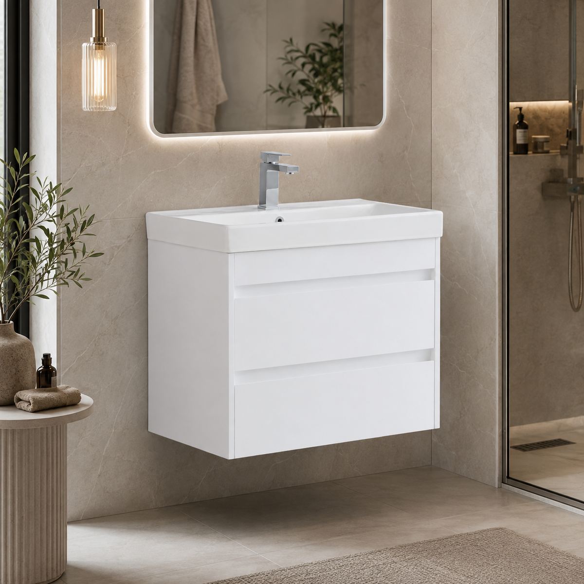 750mm Two-Drawer Wall-Hung Vanity Unit with Ceramic Basin